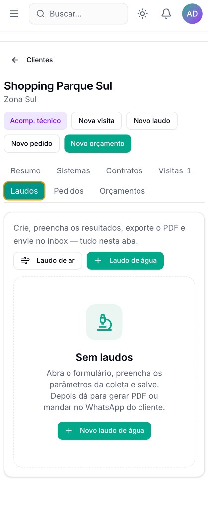 Laudos no celular — tela de exemplo